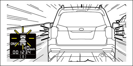 追従走行中に先行車に接近し警報表示や警報音が作動。